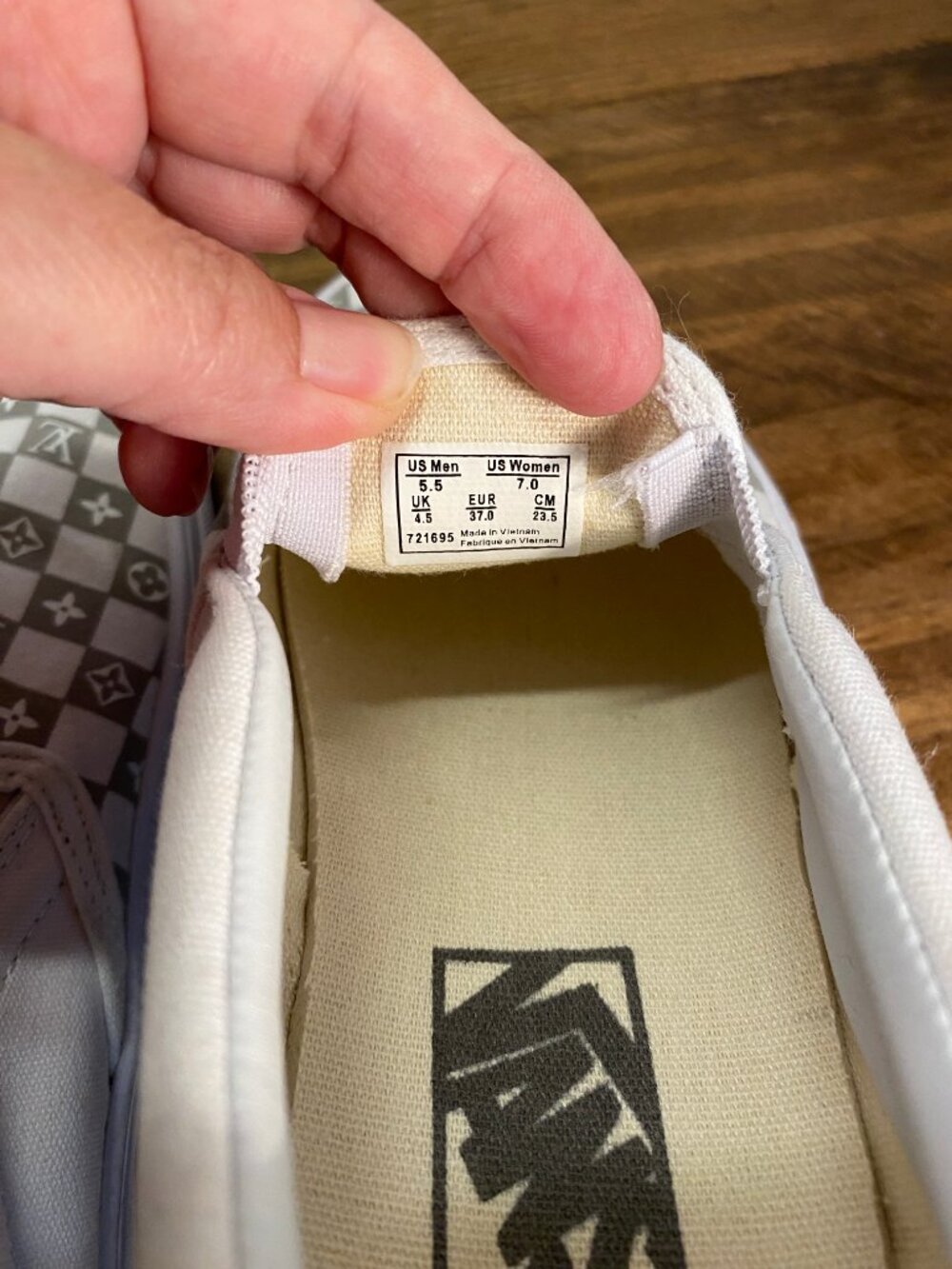 Vans - Classic Slip-On Custom Gray and White Checkerboard Shoes - Women's Size 7 - Picture 7 of 13
